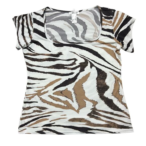 Tiger print shortsleeve blouse with square neckline size XL - Picture 1 of 3